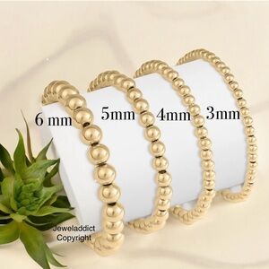 GOLD FILLED Bead Bracelets SET of 4, Beads stretch Stack, waterproof shower